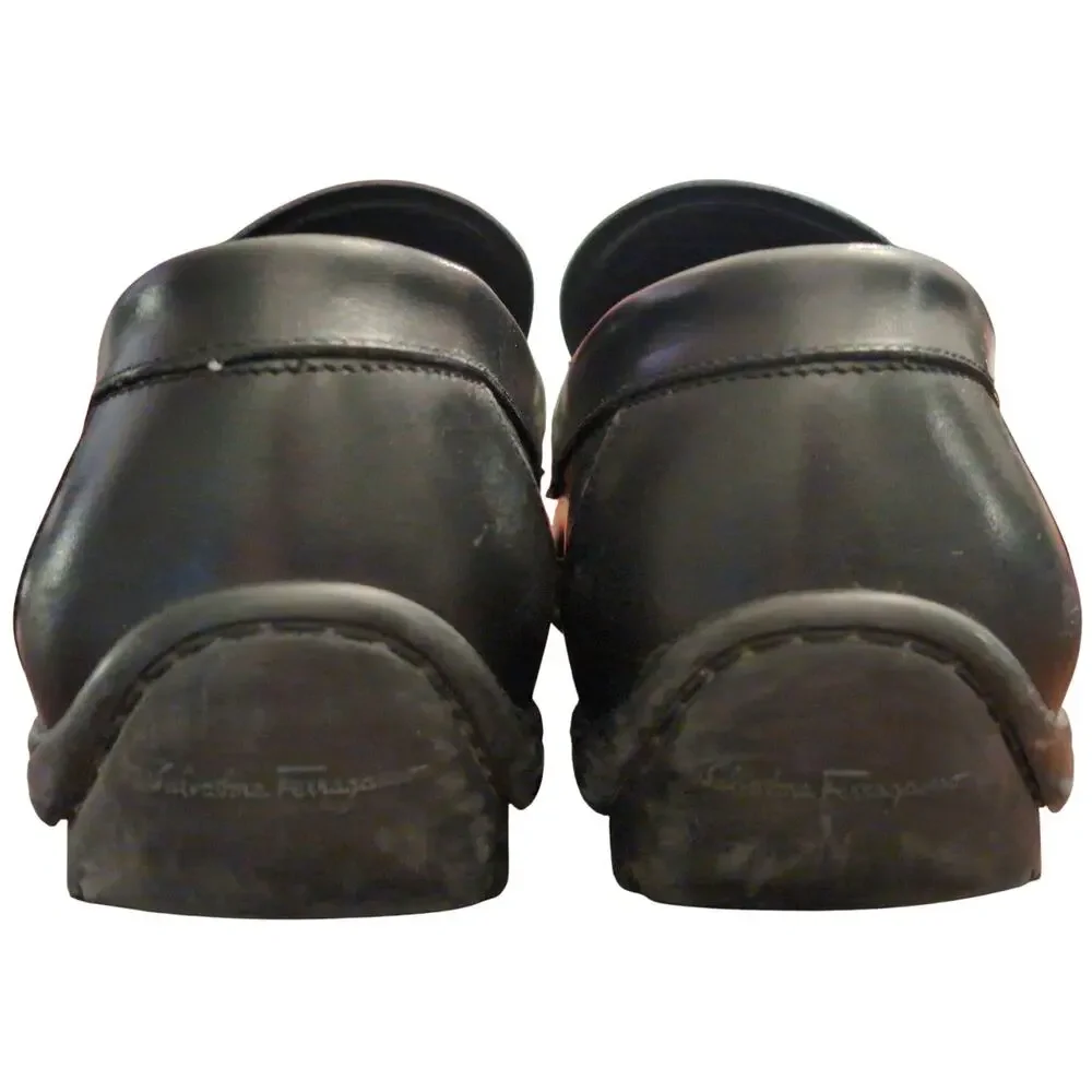 Ferragamo Gancini Loafers Womens 10 Black Leather Made In Italy Designer Shoes